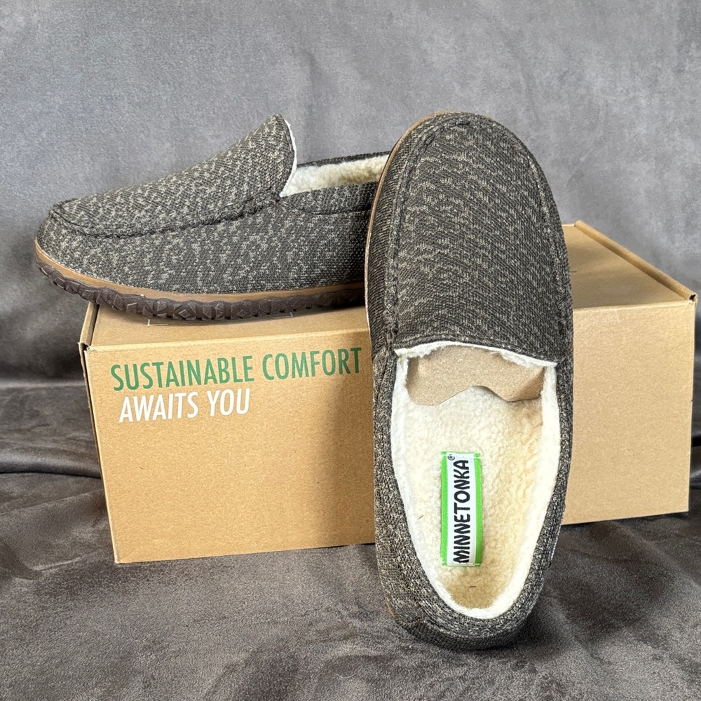 New! Eco Elm Minnetonka Men's Charcoal/Gray Slip-Ons/Slippers indoor/outdoor